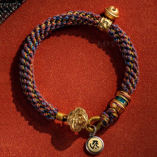 Ancient Tibetan Buddhist Red String Tradition 925 Sterling Silver Chinese Zodiac Natal Buddha Om Mani Padme Hum Luck Bell Braided String Bracelet