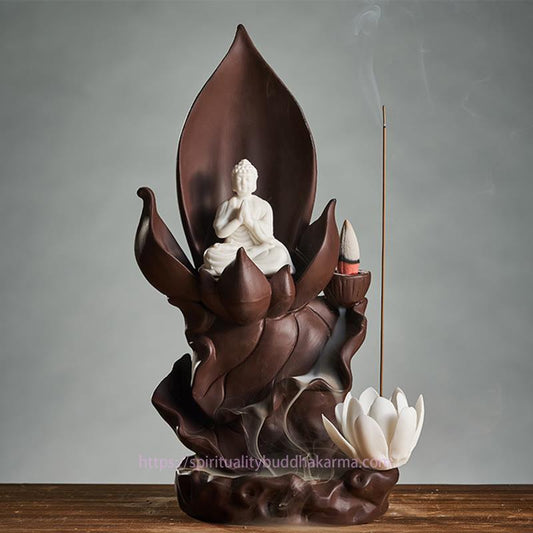 Spirituality Lotus Buddha Avalokitesvara Enlightenment Purple Clay Incense Burner Decoration