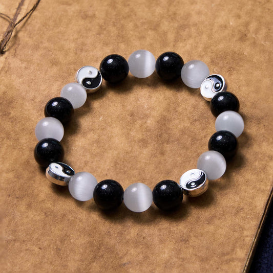 Spirituality Buddha Karma Black Obsidian Cat's Eye Yin Yang Purification Strength Bracelet