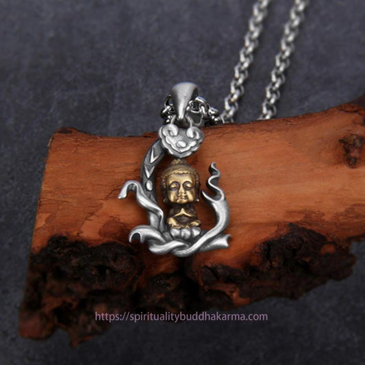 Buddha Energy Necklace 925 Sterling Silver Zen Buddha Ruyi Handle Compassion Necklace Pendant