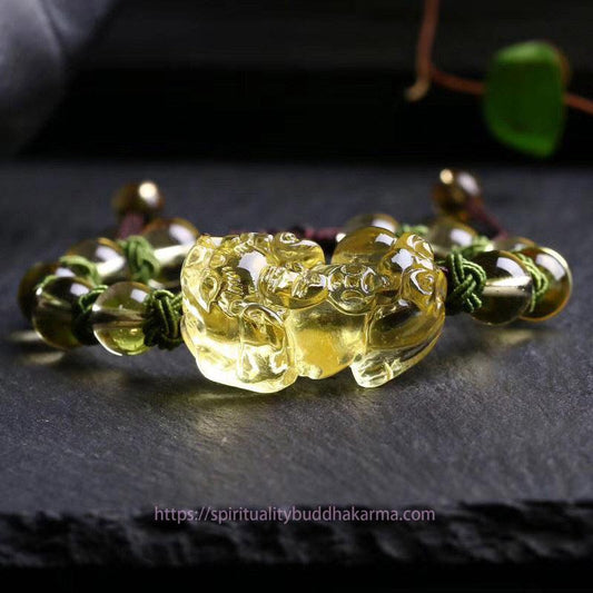 Golden Energy Citrine Natural Wealth Solar Plexus Chakra (Third Chakra) Pixiu Wealth Protection Bracelet