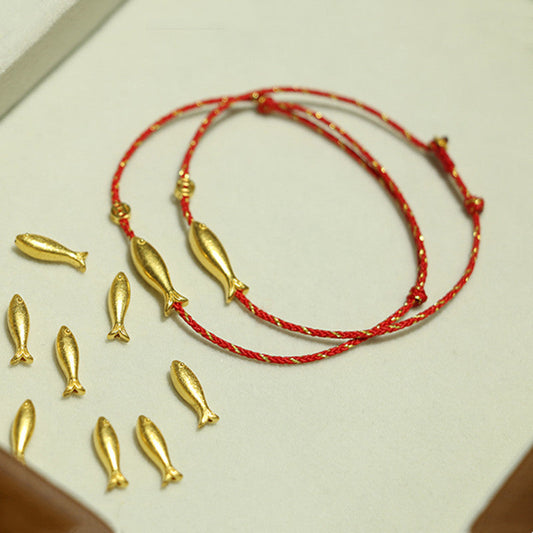 Ancient Tibetan Buddhist Red String Tradition 14K Gold Plated Koi Fish Luck Wealth Braided Bracelet
