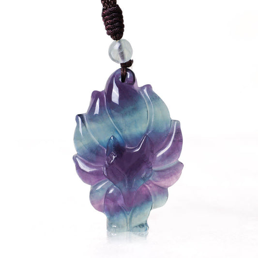 Spirituality Buddha Karma Natural Fluorite Gold Sheen Obsidian Fox Pendant Protection Necklace