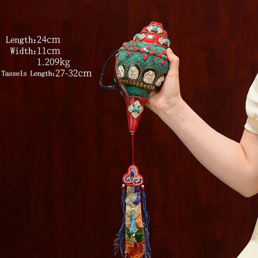 Spirituality Tibetan Handmade Shankha Om Mani Padme Hum Buddha Avalokitesvara Turquoise Conch Shell Positive Decoration