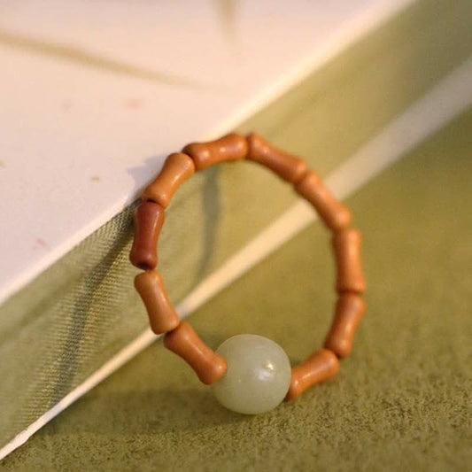 Jade Hetian Jade Beaded Bamboo Prosperity Luck Ring