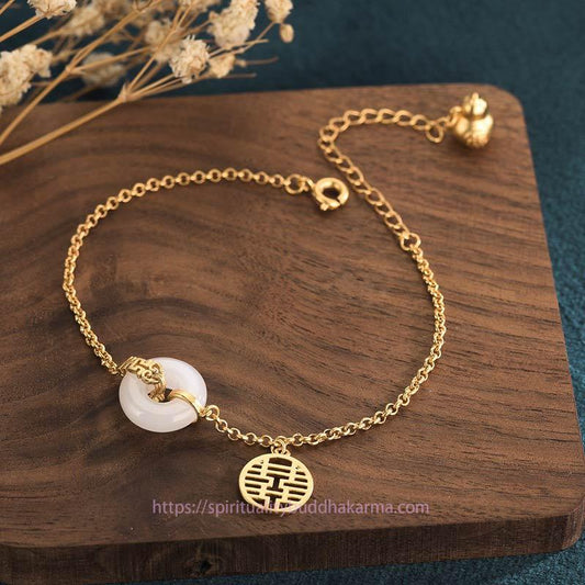 Jade White Jade Double Happiness Fortune Bracelet