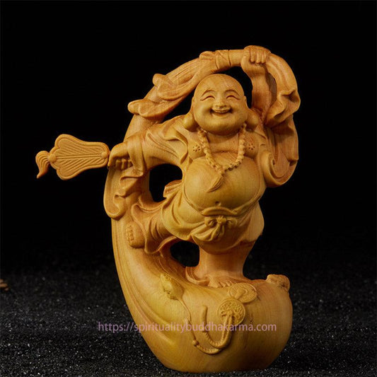 Spirituality Laughing Buddha Boxwood Prosperity Home Decoration