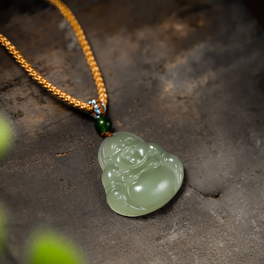 Buddha Energy Necklace Laughing Buddha Jade Lotus Prosperity String Necklace Pendant