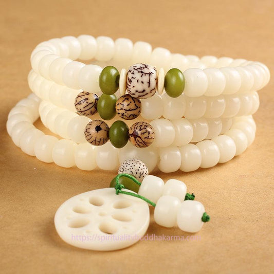 Spirituality Buddha Karma White Bodhi Seed Mala 108 Beads Luck Bracelet