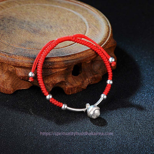 Ancient Tibetan Buddhist Red String Tradition FengShui Lucky Red String Bell Bracelet