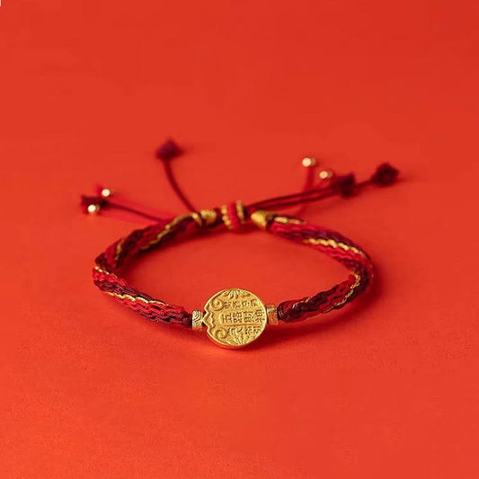 Ancient Tibetan Buddhist Red String Tradition Five Directions Gods of Wealth Handmade Reincarnation Knot Protection String Braid Bracelet