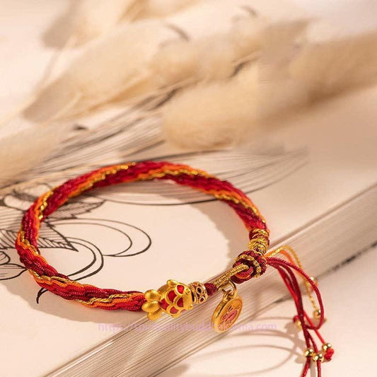 Ancient Tibetan Buddhist Red String Tradition Chinese Zodiac Handmade Koi Fish String Protection Reincarnation Knot Braid Bracelet
