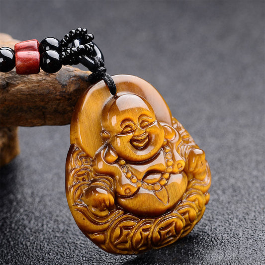 Buddha Energy Necklace Tiger's Eye Laughing Buddha Blessing Necklace