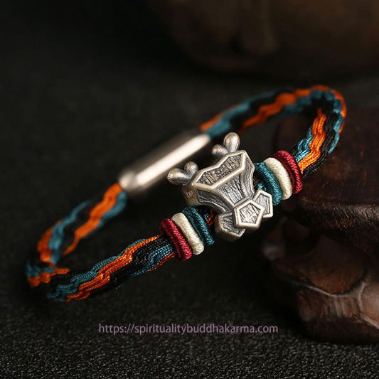 Ancient Tibetan Buddhist Red String Tradition Handmade 999 Sterling Silver Year of the Dragon Chinese Zodiac Protection Colorful Reincarnation Knot Rope Bracelet
