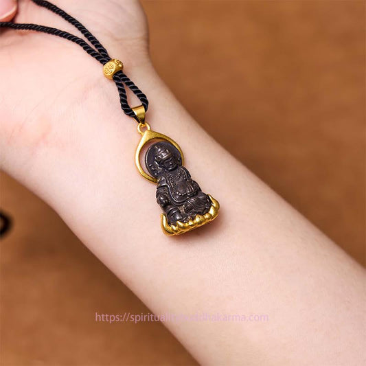 Buddha Energy Necklace Tibetan Yellow Jambhala Yellow God of Wealth Buddha Serenity Necklace Pendant