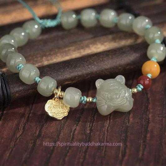 Jade Chinese Zodiac Tiger Jade Blessing String Bracelet