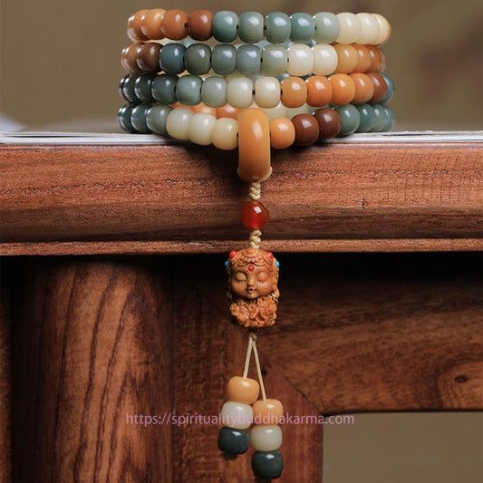 Spirituality Buddha Karma 108 Mala Beads Gradient Bodhi Seed Green Tara Buddha Engraved Peace Harmony Bracelet