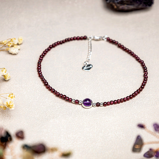 Spirituality Buddha Karma Garnet Amethyst Purification Calm Anklet