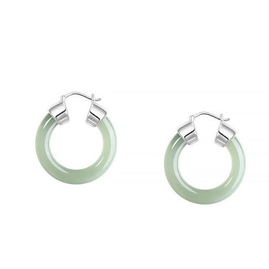Jade Round Jade White Jade Prosperity Earrings
