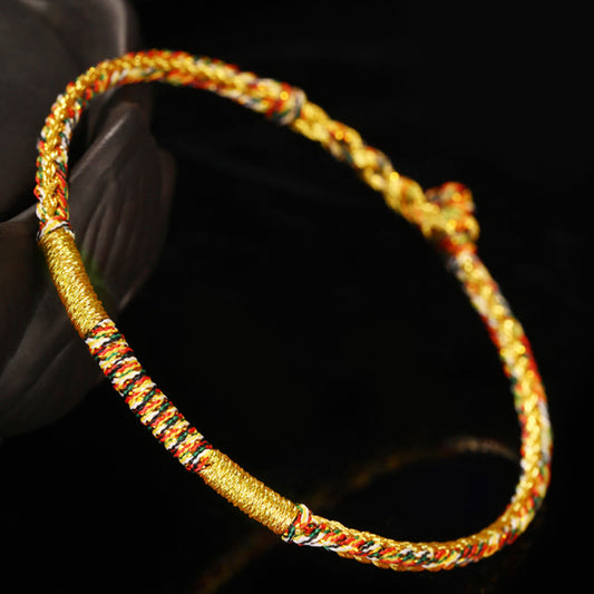 Tibetan Knot Protection Handmade Gold Multicolored Rope Protection Braided Bracelet Anklet