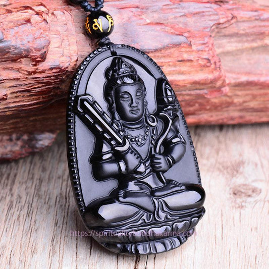Buddha Energy Necklace Chinese Zodiac Obsidian Buddha Amulet Protection Pendant Necklace