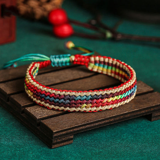 Ancient Tibetan Buddhist Red String Tradition Tibet Handmade Rainbow Multicolored Protection Braided String Bracelet