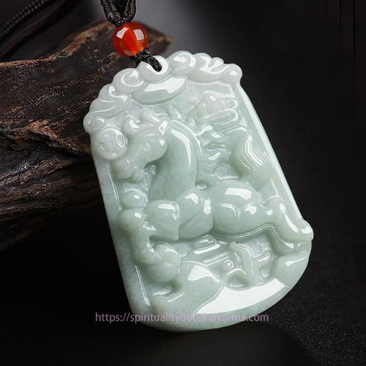 Jade Natural Jade 12 Chinese Zodiac Abundance Amulet Pendant Necklace