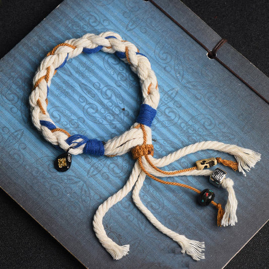 Ancient Tibetan Buddhist Red String Tradition Tibet Zakiram Goddess of Wealth Thangka Handmade Luck Bracelet