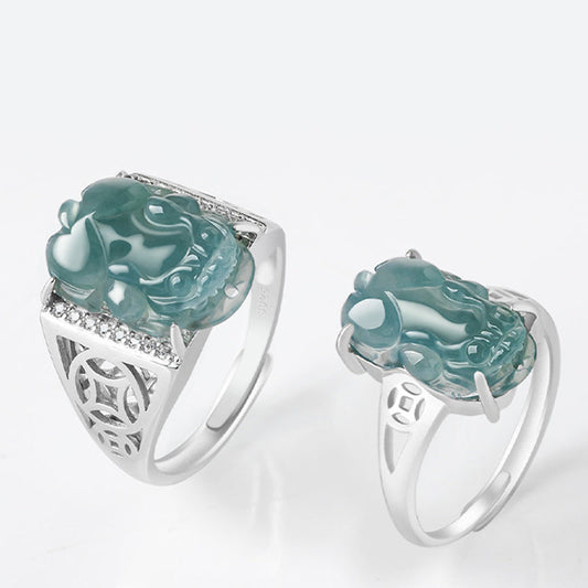 Jade 925 Sterling Silver Fengshui Wealth Prosperity Jade PiXiu Luck Ring