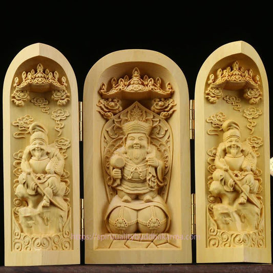 Spirituality Daikokuten God of Wealth Buddha Boxwood Prosperity Home Decoration Altar