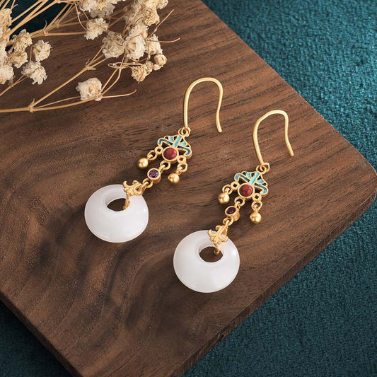 Jade FengShui White Jade Blessing Drop Earrings