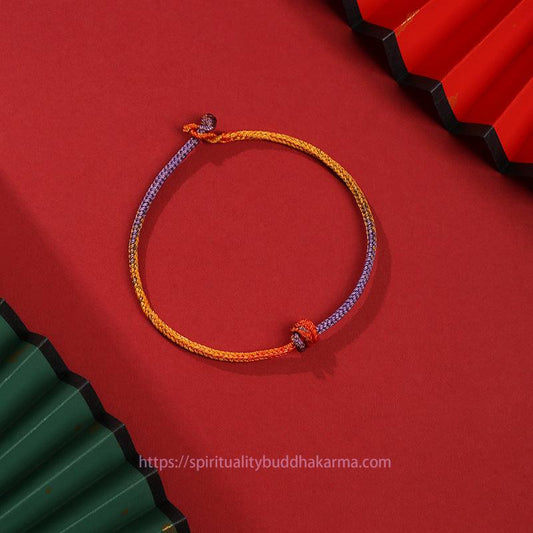 Ancient Tibetan Buddhist Red String Tradition Handcrafted Colorful Purple Gold Red Braid Rope Bracelet