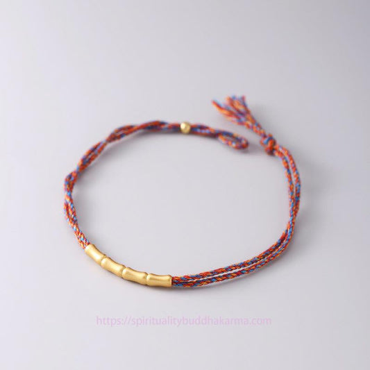 Ancient Tibetan Buddhist Red String Tradition 925 Sterling Silver Bamboo Design Luck Handcrafted Multicolored Braided Bracelet
