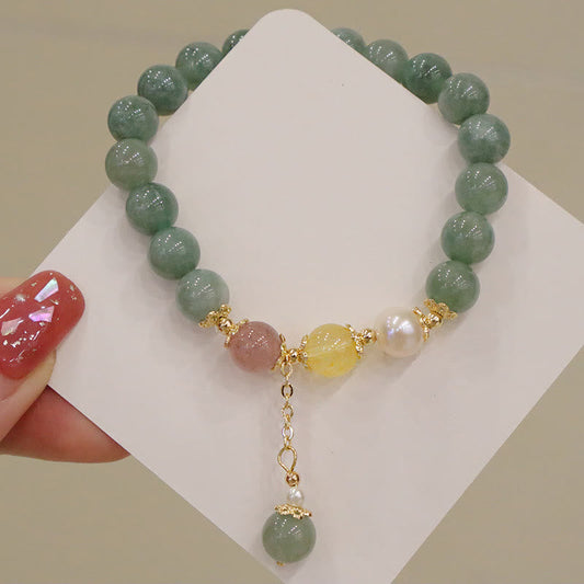 Jade Jade Pearl Strawberry Quartz Abundance Luck Bead Charm Bracelet