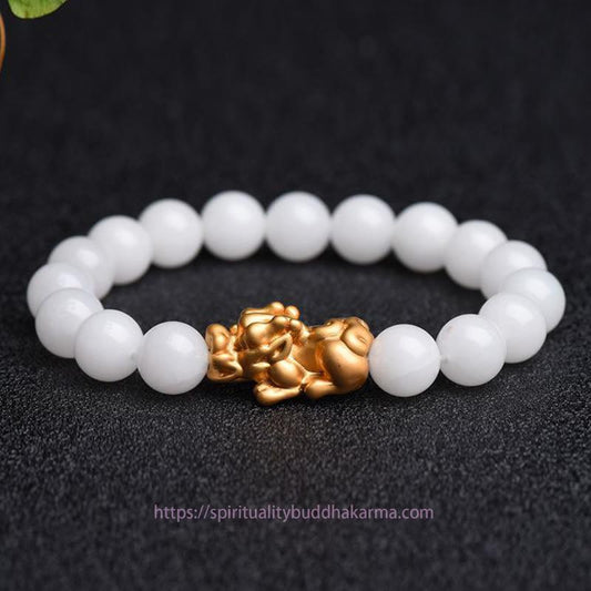 Jade Natural White Jade PiXiu Wealth Bracelet