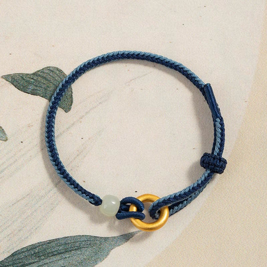 Ancient Tibetan Buddhist Red String Tradition 999 Sterling Silver Peace Buckle Hetian Jade Rope Fortune Bracelet