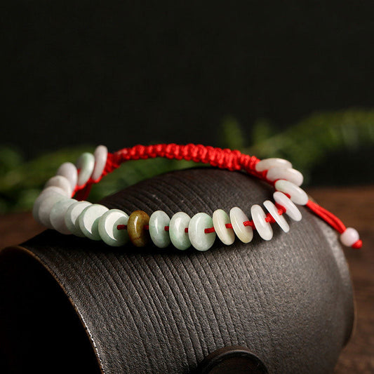 Jade Natural Round Jade Luck Red String Protection Bracelet