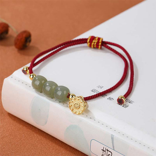 Jade Handmade Hetian Jade Bead Lotus Pod Prosperity Luck Braided Bracelet