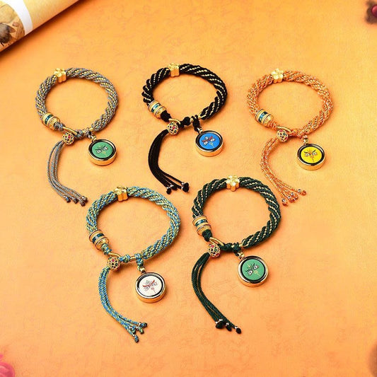 Ancient Tibetan Buddhist Red String Tradition Tibet Handmade Five God Of Wealth Luck Thangka Amulet Prayer Wheel Flower Charm Weave String Bracelet