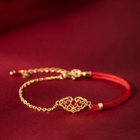 Ancient Tibetan Buddhist Red String Tradition Lock of Good Wishes Luck Strength Chain Bracelet