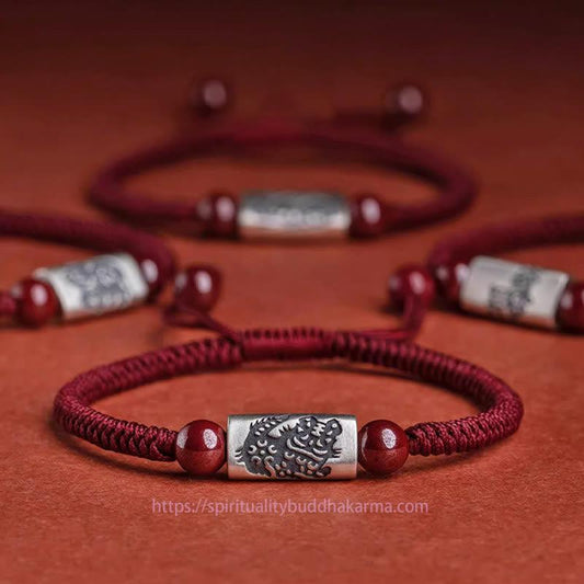 Ancient Tibetan Buddhist Red String Tradition 925 Sterling Silver 12 Chinese Zodiac Cinnabar String Bracelet