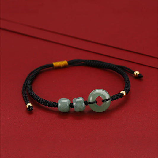 Ancient Tibetan Buddhist Red String Tradition 2Pcs Green Aventurine White Jade Peace Buckle Luck Braided Couple Bracelet