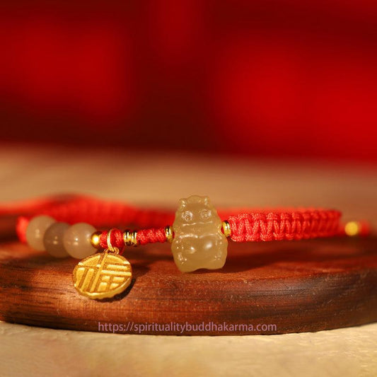 ❗❗❗A Flash Sale- Ancient Tibetan Buddhist Red String Tradition Year of the Dragon 925 Sterling Silver Hetian Jade Fu Character Luck Bracelet