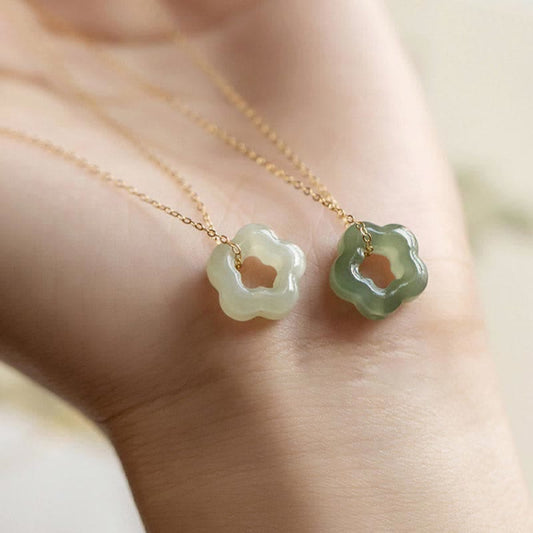 Jade Dainty Hetian Jade Cyan Jade Luck Floral Charm Necklace Pendant