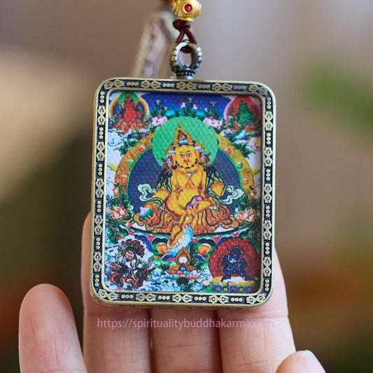 Buddha Energy Necklace Tibet Five Directions Gods of Wealth Hand-Painted Thangka Buddha Serenity Necklace Pendant