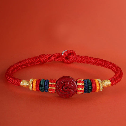 Ancient Tibetan Buddhist Red String Tradition Year of the Dragon 925 Sterling Silver Chinese Zodiac Cinnabar Auspicious Matches Blessing Bracelet