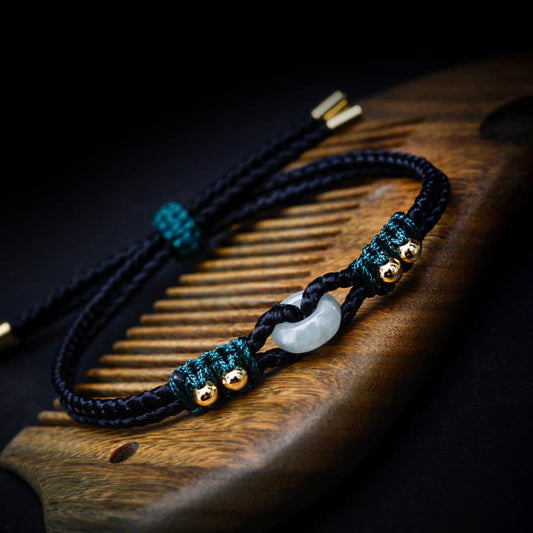 Jade Round Peace Buckle Jade Abundance Wealth String Bracelet