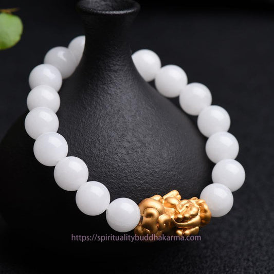 Jade Natural White Jade PiXiu Wealth Bracelet