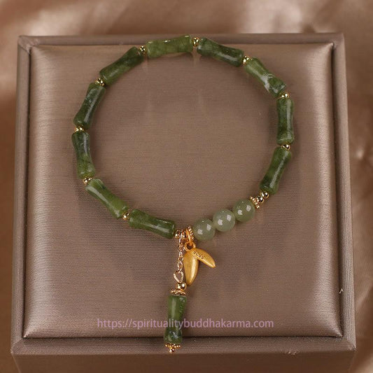 Jade Green Bamboo Jade Leaf Pattern Wealth Luck Bracelet