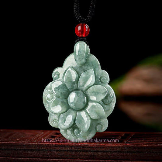 Jade Natural Jade Kalanchoe blossfeldiana Flower Pattern Luck Necklace Pendant